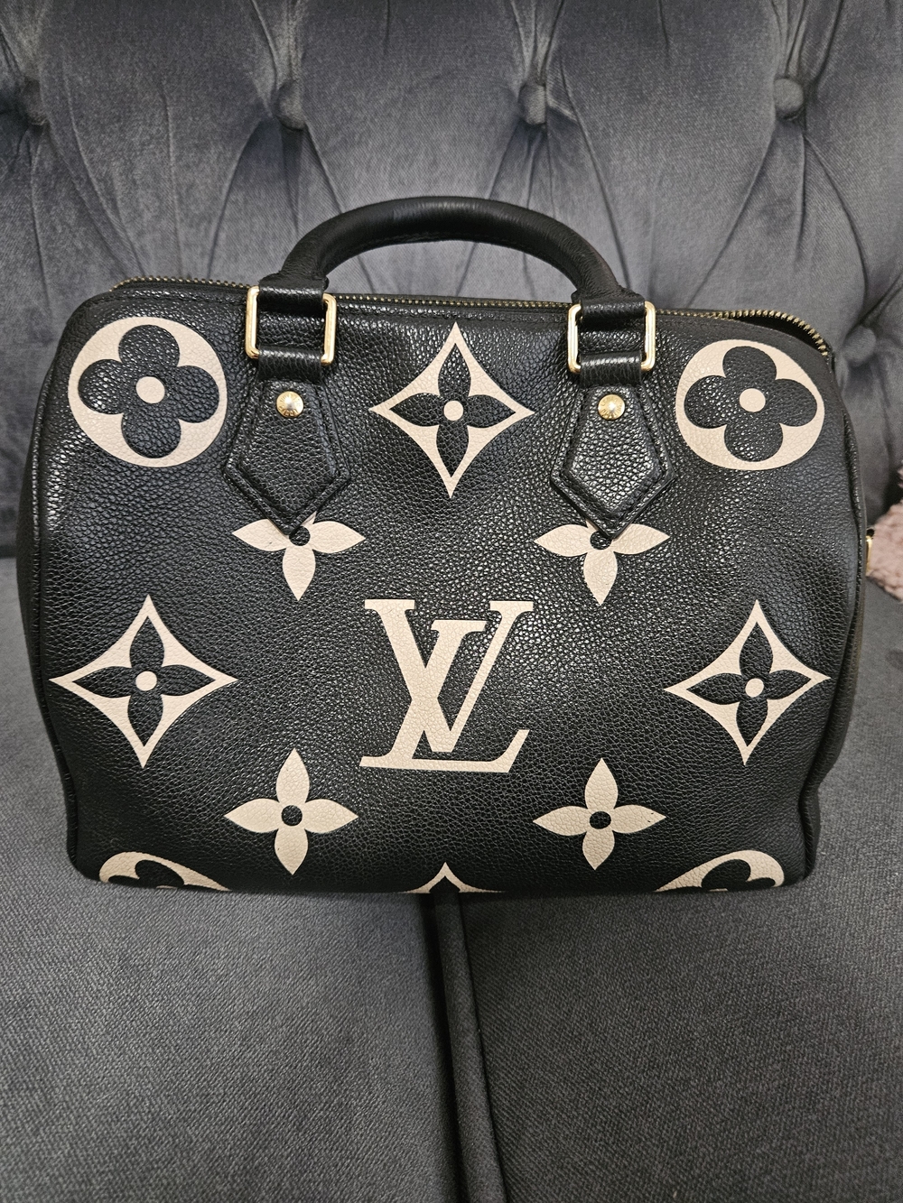 Louis Vuitton Black & Cream Monogram Speedy Handbag